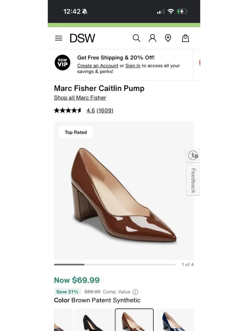 Marc Fisher Caitlin Brown Patent Leather Pointed Toe Block Heel Pumps Size 8 M